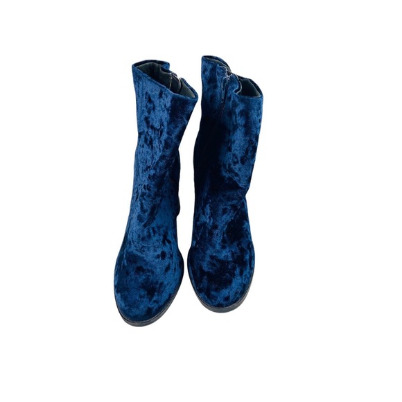 New Look Womens Velvet Blue Block Heel Ankle Suede Boots Size US  7.5 EU 38 - Picture 4 of 9